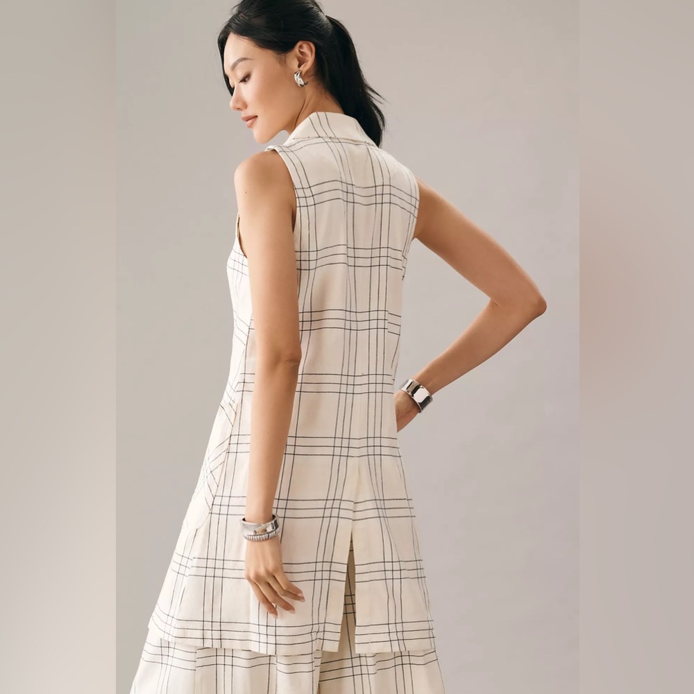 14. NWOT Maeve/Anthropologie Double-Breasted Linen Vest - Picture 4 of 5
